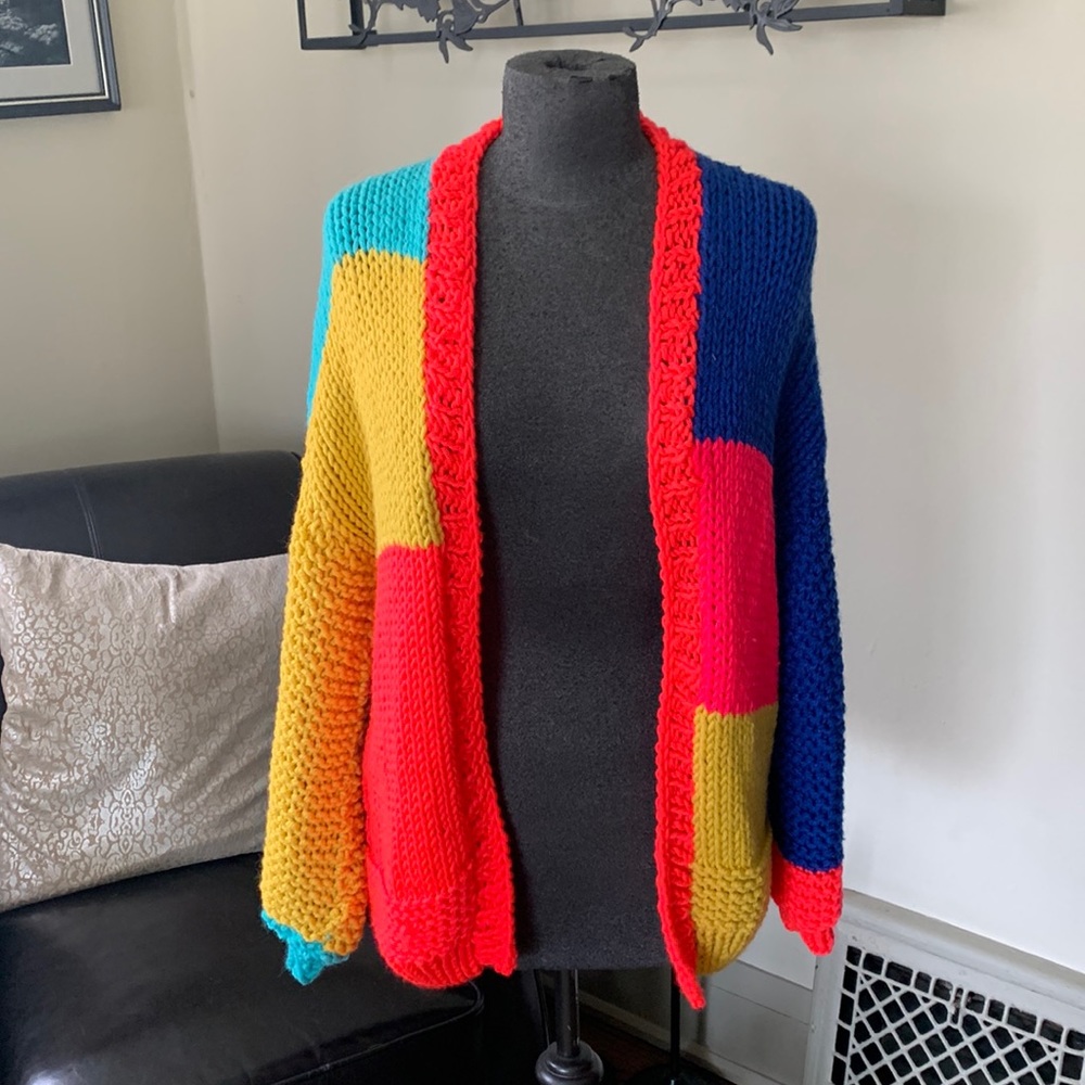 Hand-made chunky colorful cardigan